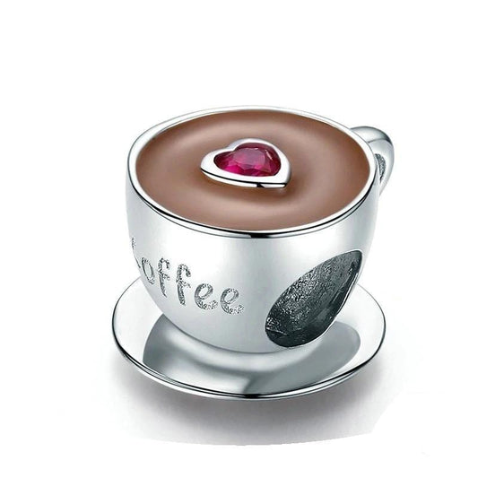 Silver Coffee Cup Charm Bead