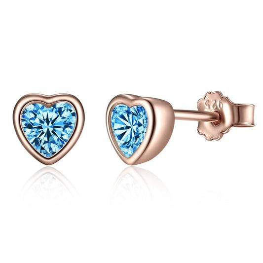 Rose Gold Heart Studs Blue