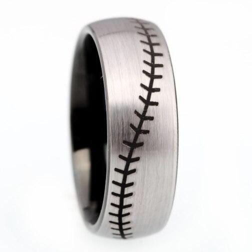 Tungsten Silver Matte Baseball Ring