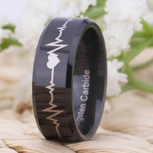 Tungsten Black Love Heartbeat Ring