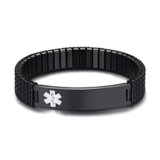 Custom Engraved Black  Medical Alert ID Bracelet