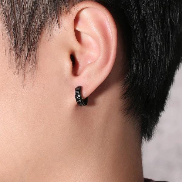 Mens Hoop Earrings Black - Main Image