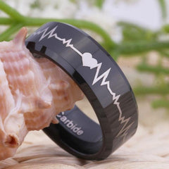 Tungsten Heartbeat Couple Ring for Wedding , Engagement & Anniversary