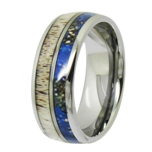 Tungsten 8mm Antler Inlay Silver Wedding Bands