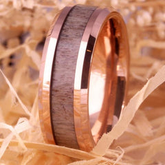 Tungsten Rose Gold Antler Inlay Ring