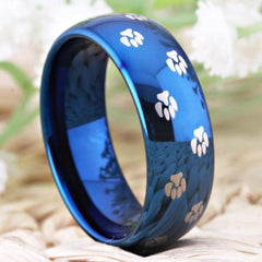 Tungsten Blue Paw Print Ring