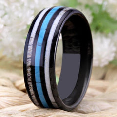 Tungsten Antler and Turquoise Wedding Ring
