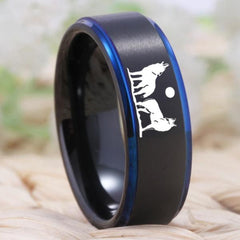 Tungsten Blue and Black Wolf Ring