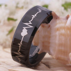 Tungsten Heartbeat Couple Ring for Wedding , Engagement & Anniversary