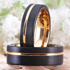 Tungsten Vintage Black and Rose Gold Wedding Bands