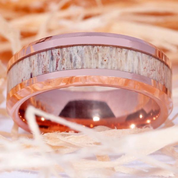 Rose Gold Tungsten Antler Inlay Ring