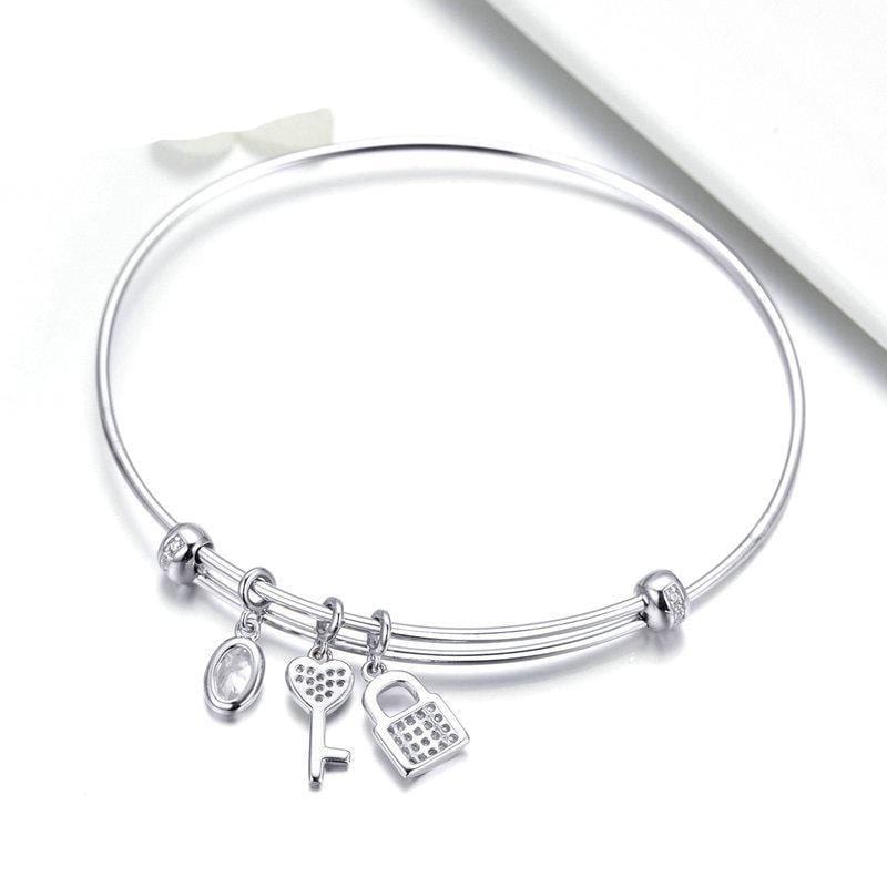 Silver Key and Lock Bangle