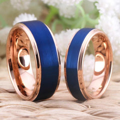 Tungsten 8mm Blue and Rose Gold Wedding Ring