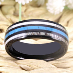 Tungsten Antler and Turquoise Wedding Ring