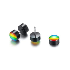 LGBT Pride  Black  Steel  Rainbow Earrings