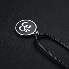 Steel Silver Black Om  Pendant Necklace