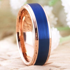 Tungsten Blue and Rose Gold Couple Wedding Engagement Ring