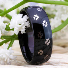 Tungsten 8mm Paw Print Black Wedding Bands