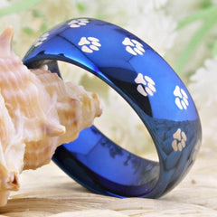 Tungsten Blue Paw Print Ring