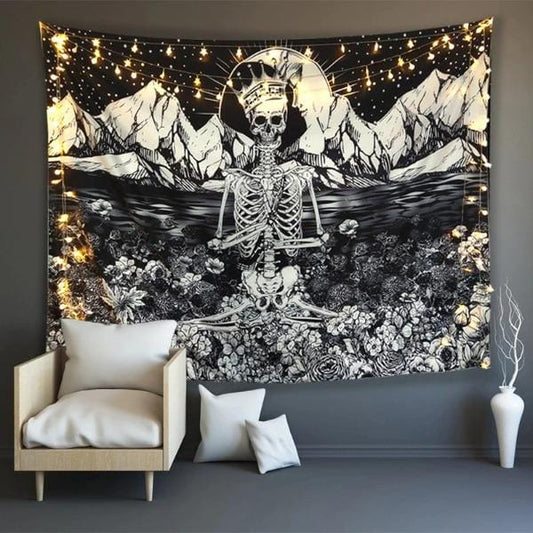 Sitting Skeleton Tapestry Wall Hanging