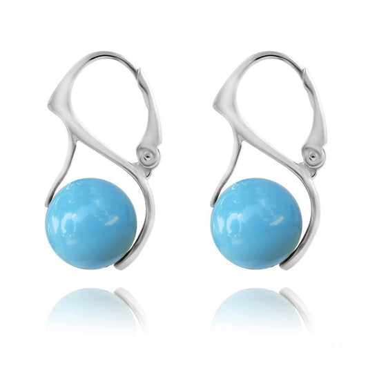 Silver Turquoise Swarovski Crystal Pearl Earrings