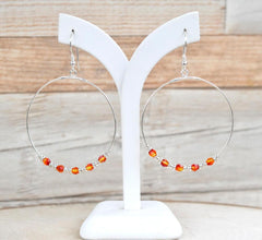 Fire Opal Swarovski Crystal Silver Hoop Earrings