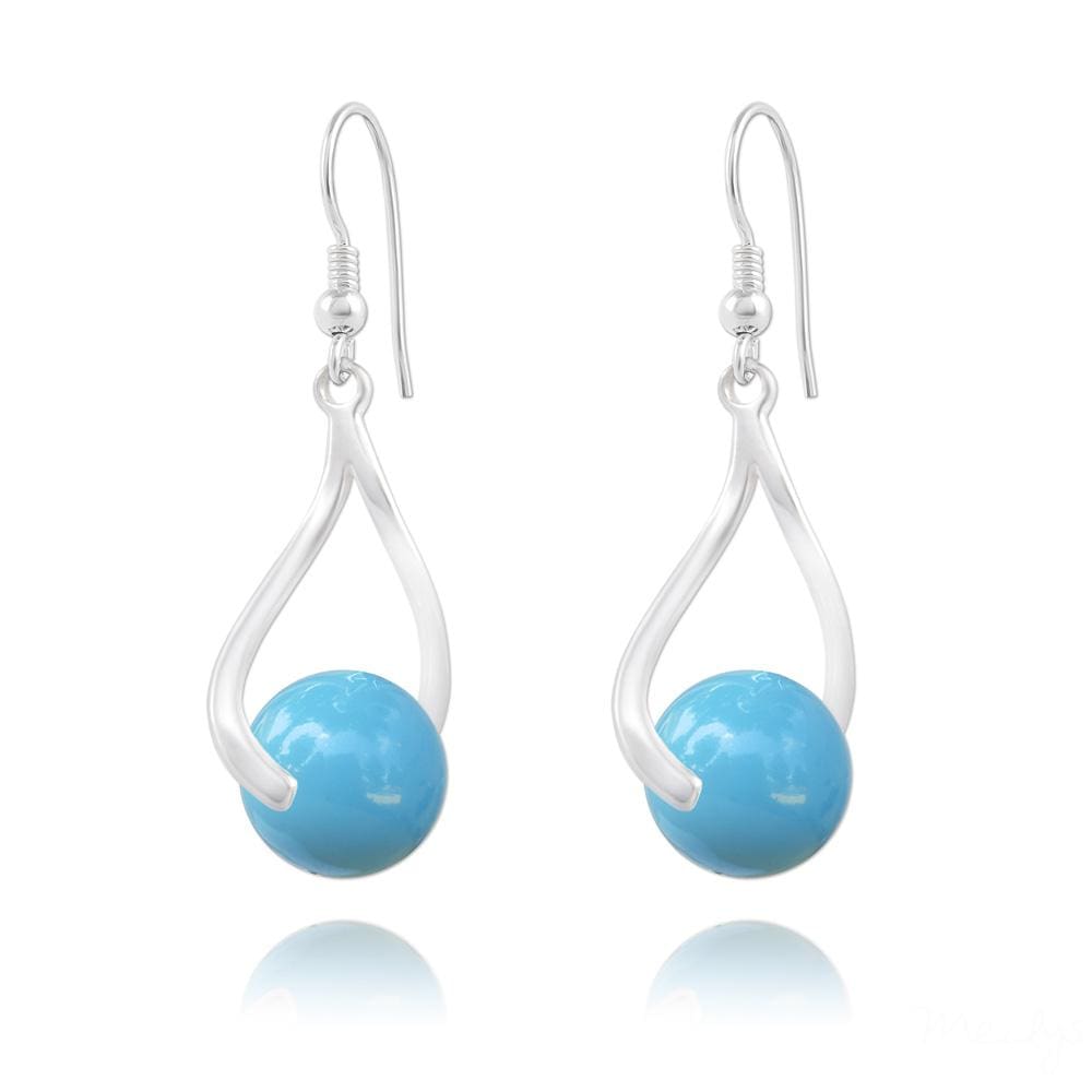 Swarovski Crystal Turquoise Pearl Silver Curvy Earrings