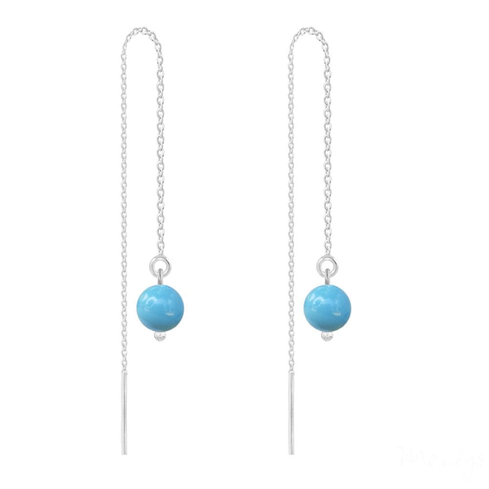 Silver Chain Earrings - Turquoise Pearl Swarovski Crystal