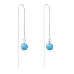 Silver Chain Earrings - Turquoise Pearl Swarovski Crystal