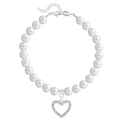 Swarovski Crystal White Pearl Heart Silver Bracelet