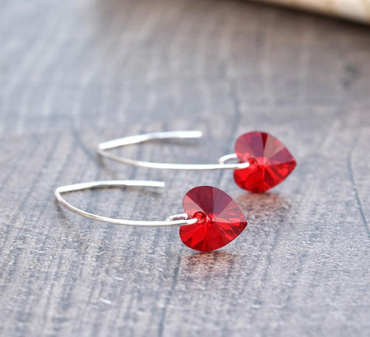 Red Swarovski Crystal - Siam AB Heart Earrings