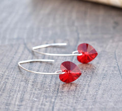 Red Swarovski Crystal - Siam AB Heart Earrings