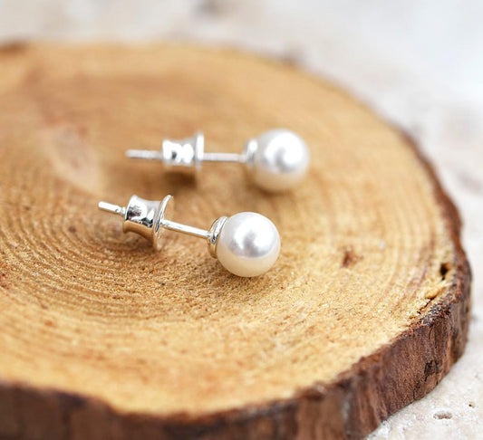 Swarovski Crystal white Pearl Silver Stud Earrings