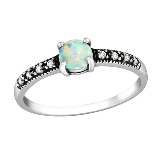Silver Solitaire  Fire Snow  Engagement Ring