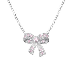 Silver Bow pink Necklace with Cubic Zirconia 