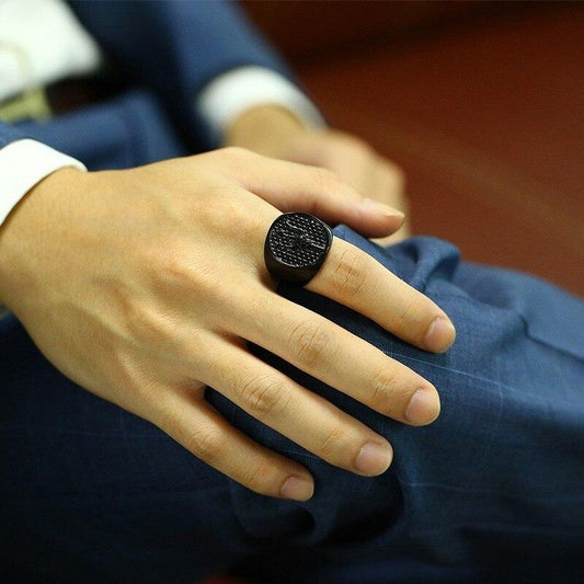 Mens Black Stainless Steel  Signet Ring