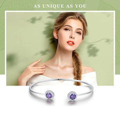 Sterling Silver Purple Round Cubic Zirconia  Bangle Bracelet