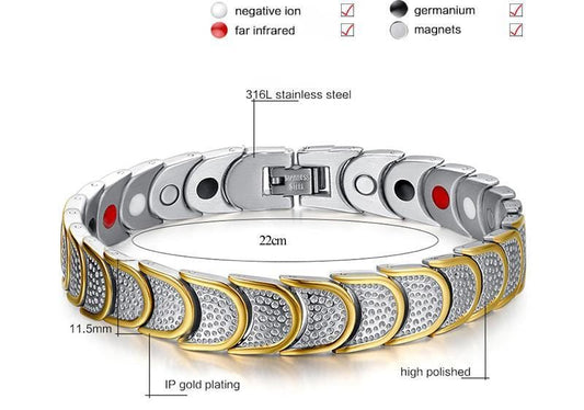 Steel Silver and Gold  Mens Magnetic Bracelet