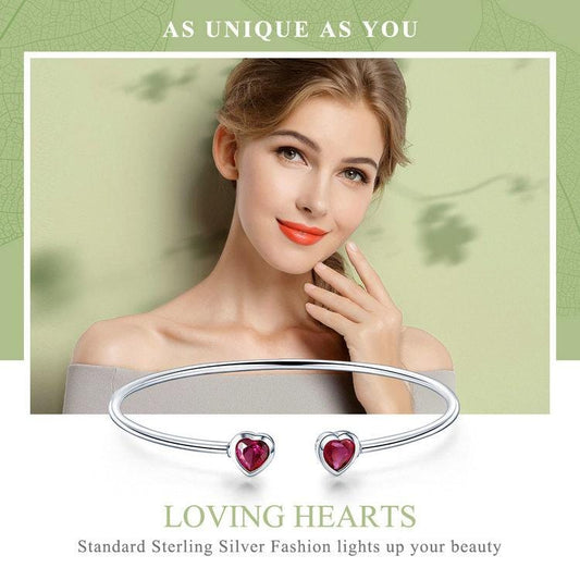 Sterling Silver Red CZ Women Cuff Bangle Bracelet