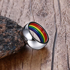Silver and Rainbow Mens Ring