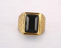 Men Black Stone Signet Ring
