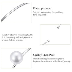 Silver &  Pearl Open Bangle  Bracelet