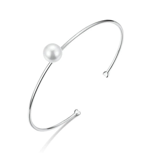 Silver &  Pearl Open Bangle  Bracelet