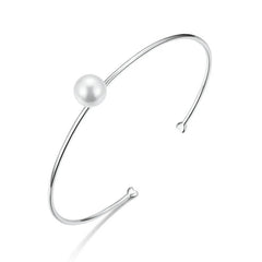 Silver &  Pearl Open Bangle  Bracelet
