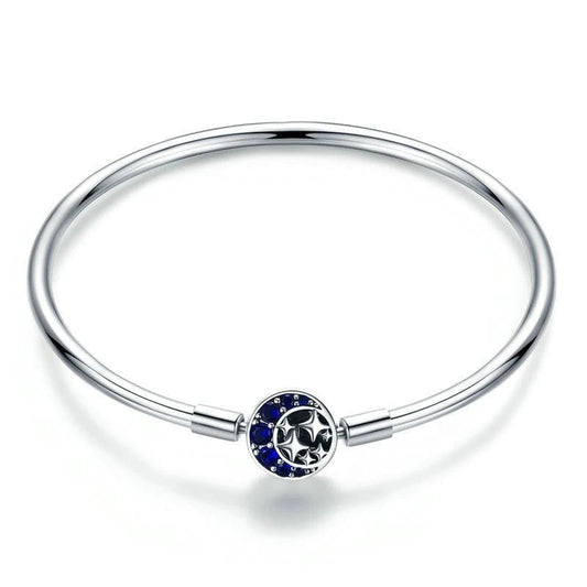 Sterling Silver Blue Moon and Star Bangle  Bracelet