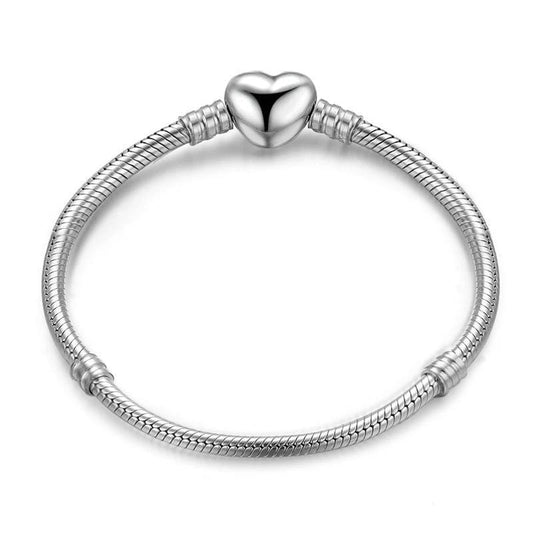 Sterling Silver Snake Chain  Heart Bangle  Bracelet