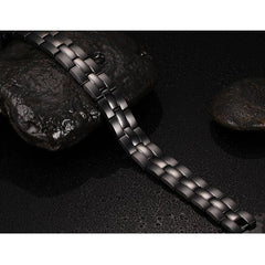 Pure Black Stainless Steel Mens Ionised Magnetic Link Bracelet