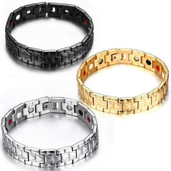 Mens Wide Link Bracelet in Pure Black, Silver and Gold