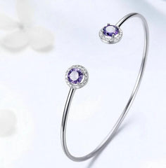 Sterling Silver Purple Round Cubic Zirconia  Bangle Bracelet