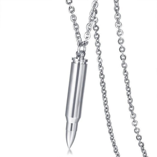 Steel Bullet Pendant Necklace for Men Sliver